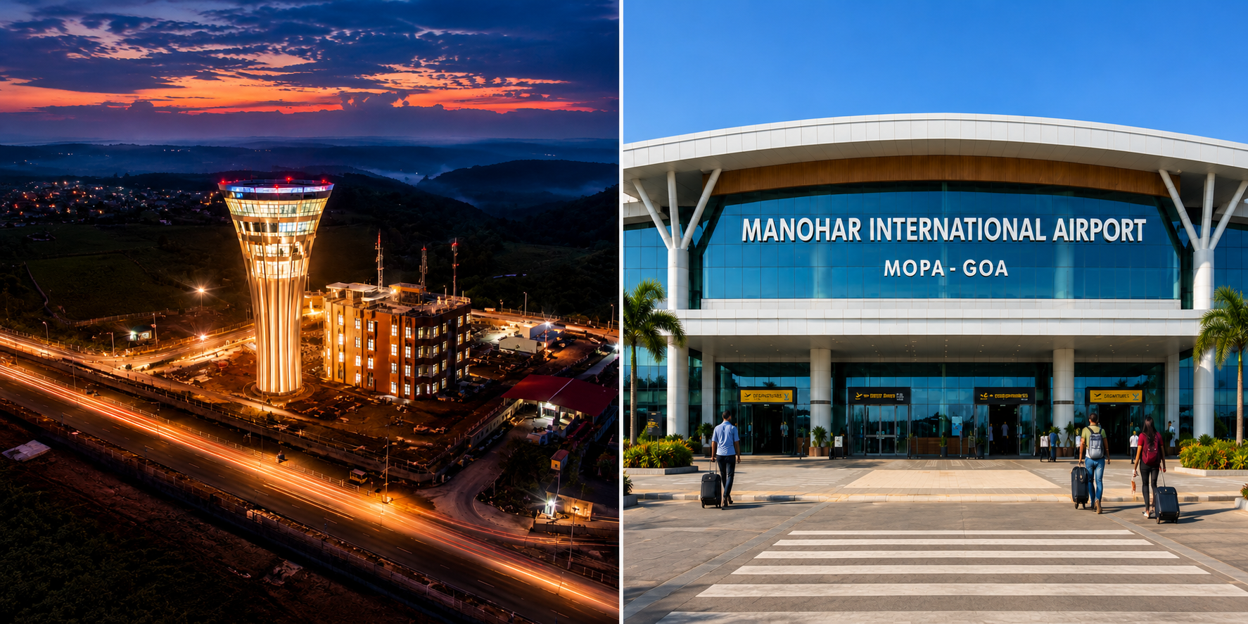 Manohar International Airport Mopa at night